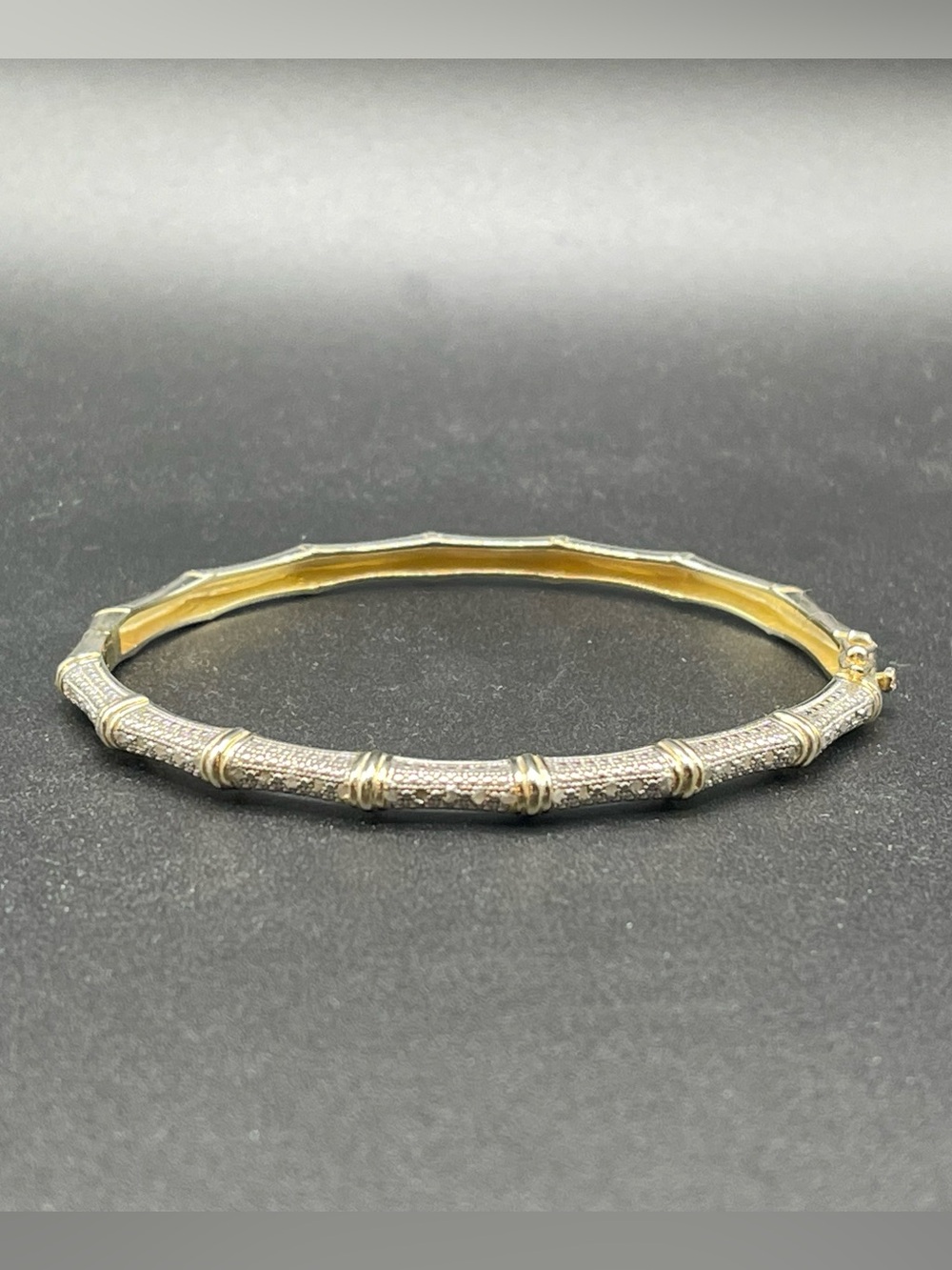 Victoria Townsend 925 Gold Clad Pave Diamond Bamboo Hinged Bangle 15g